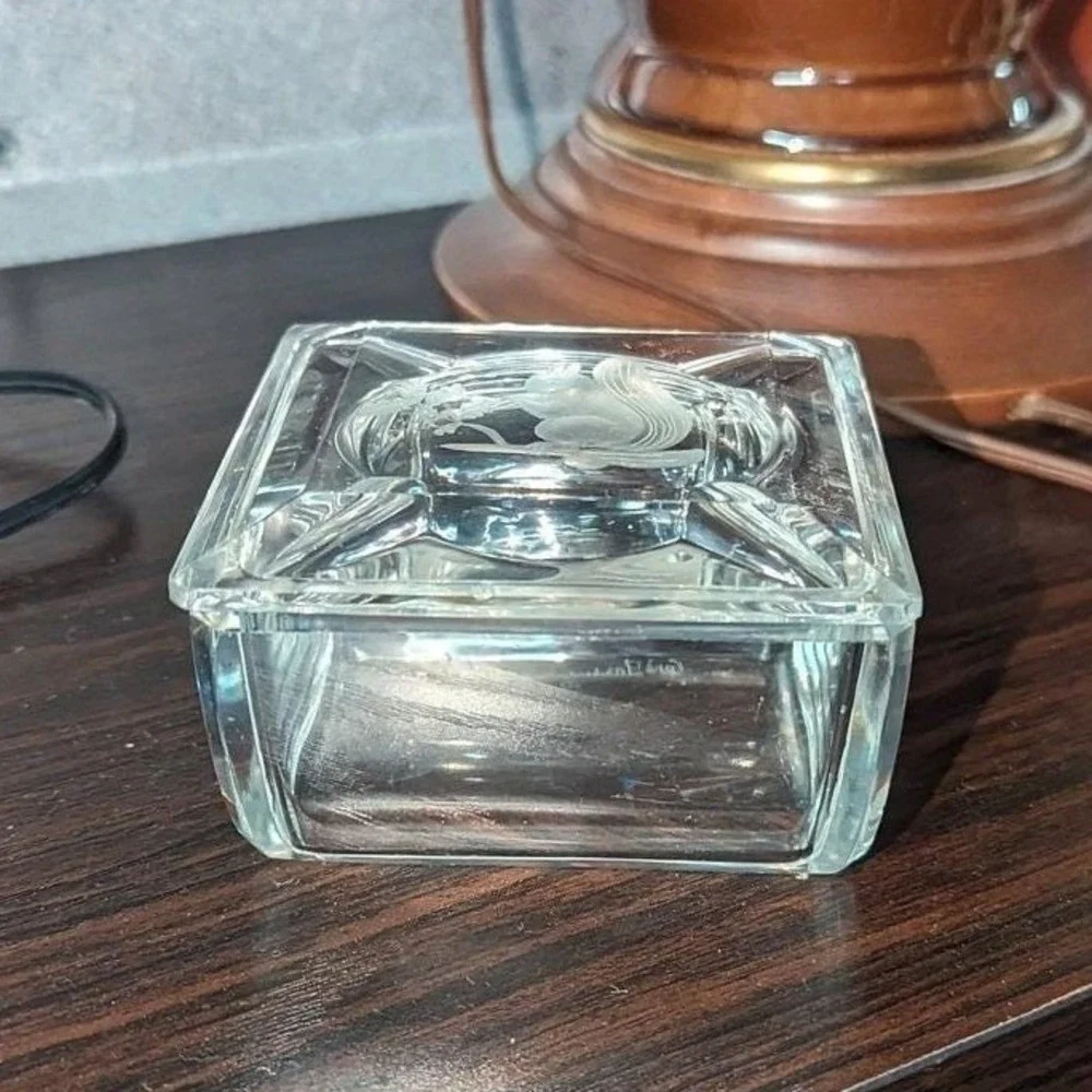 Vintage Val St Lambert Signed Cut Crystal Squirrel Trinket Box Paperweight Decor